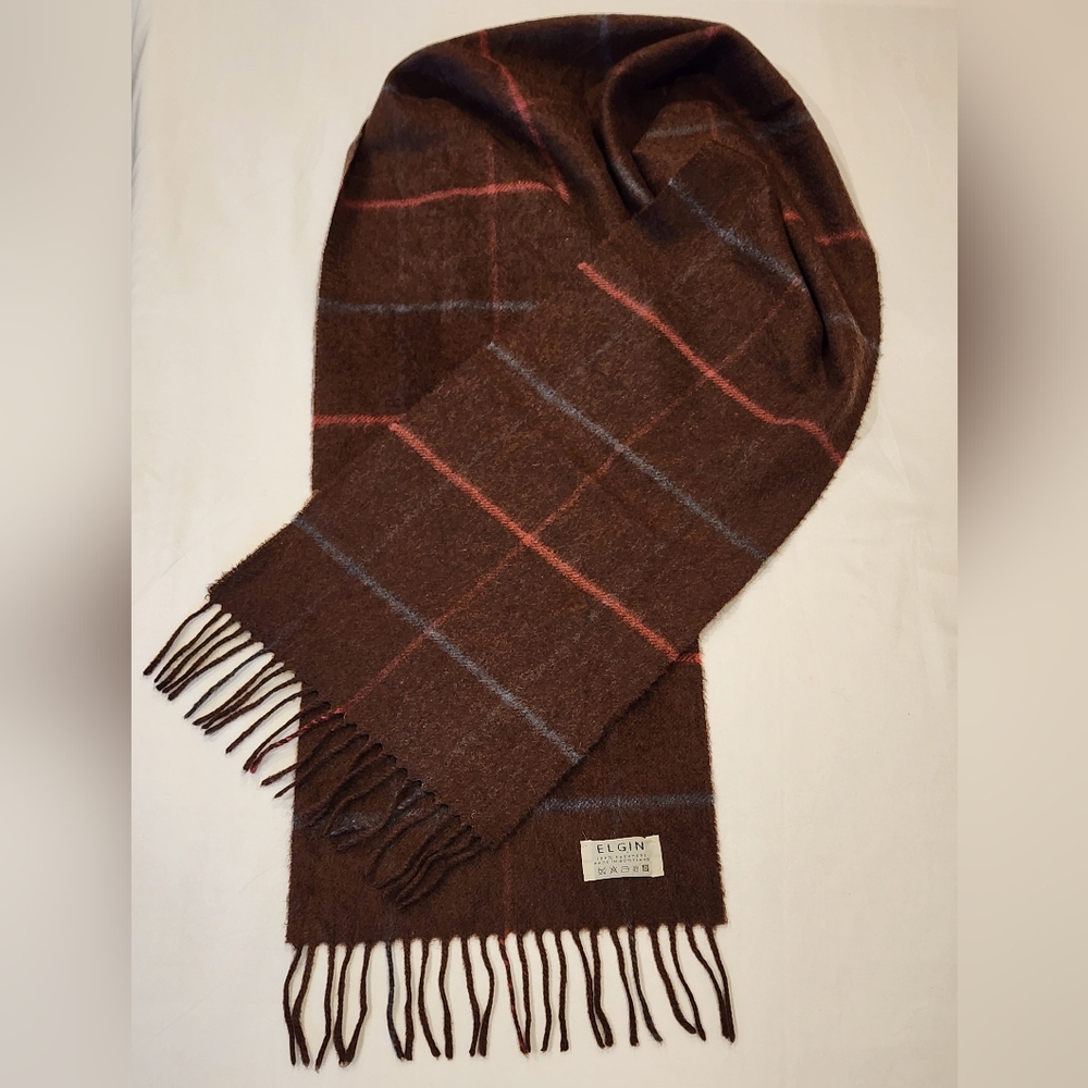 Elgin Brown and Red Plaid Men's Scarf 100% Cashmere Made in Scotland